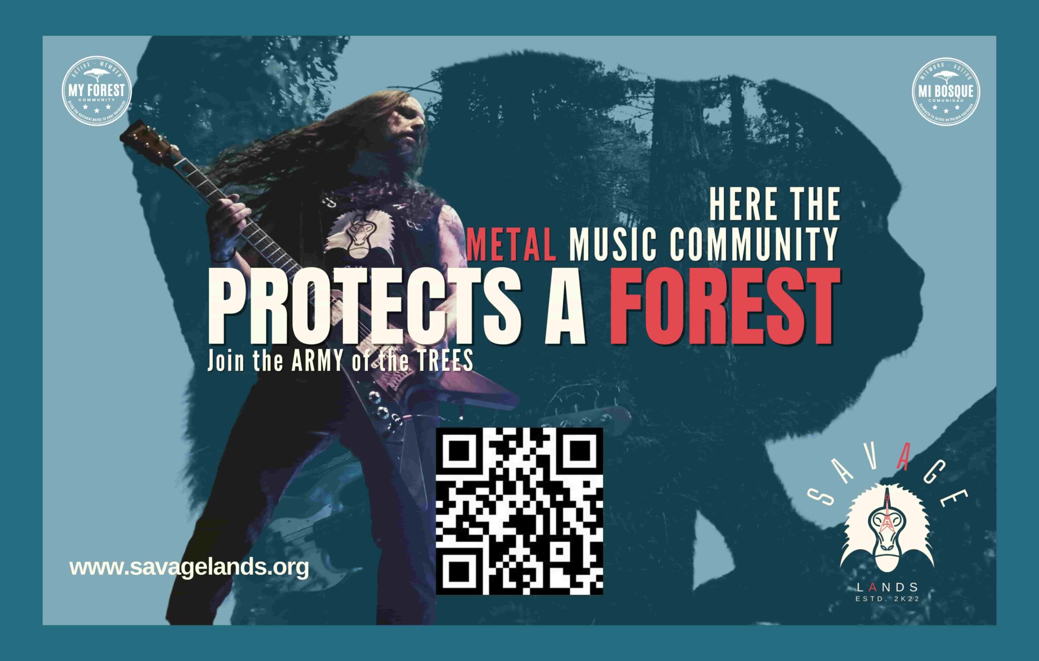 Sign showing the first metal forest preserved area. Andreas Kisser being displayed as a support in front of the text describing a protected area.